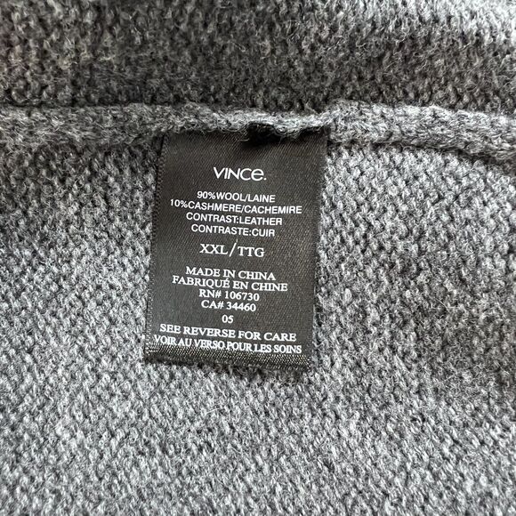 VINCE Men's Wool Cashmere Crewneck Pullover Sweater Elbow Patch Size XXL In Gray - Picture 10 of 10